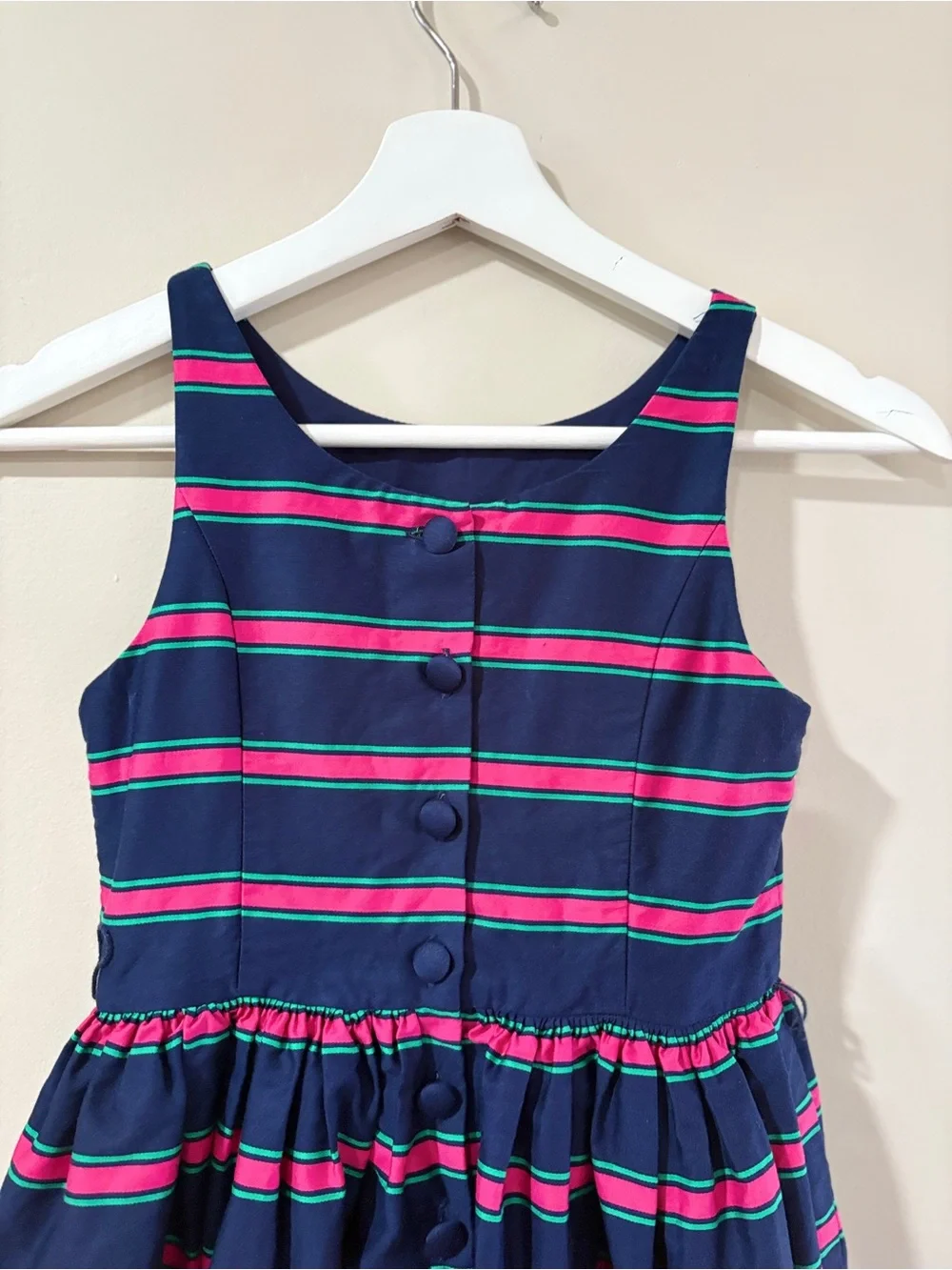 Ralph Lauren Girls Dress 8 Navy Stripe Cotton Fit Flare Preppy Classic Chic